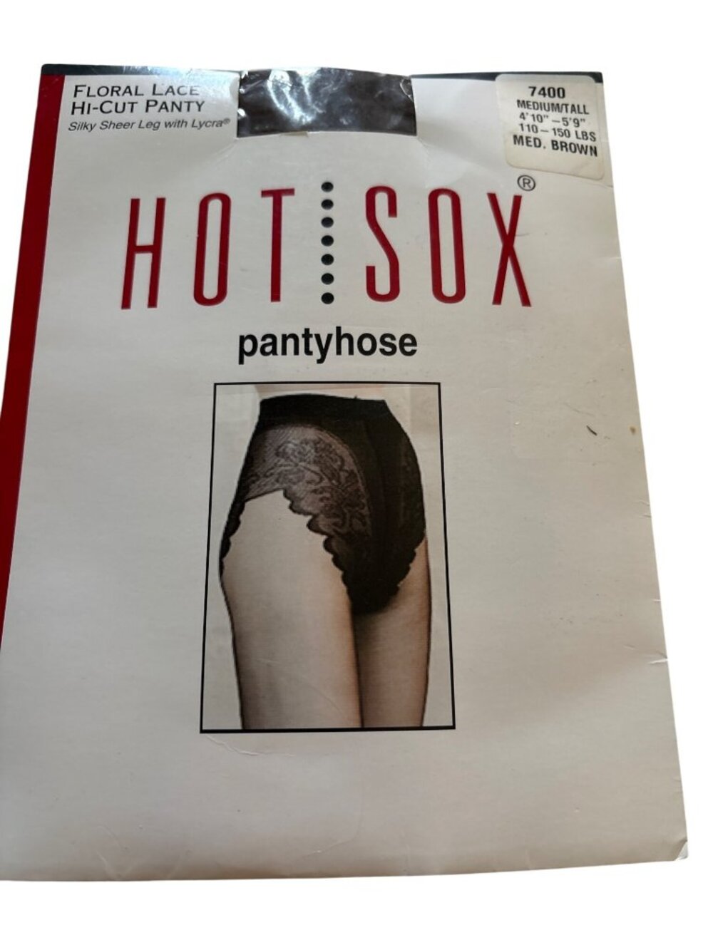 Hot Sox Y2K Floral Lace Hi-Cut Pantyhose With Silky Sheer Leg Medium/Tall Brown